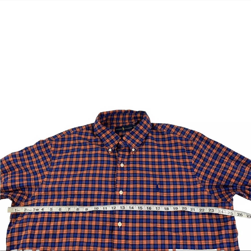 Mens Ralph Lauren Button Down Long Sleeve Shirt Sz XL Blue Orange Check Cotton - Picture 2 of 6